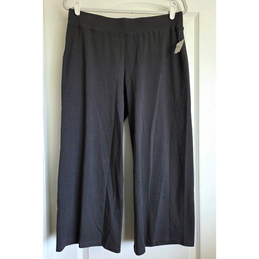 Eileen Fisher Charcoal Gray Cotton Stretch Jersey Wide Cropped Pant Sz Small NWT
